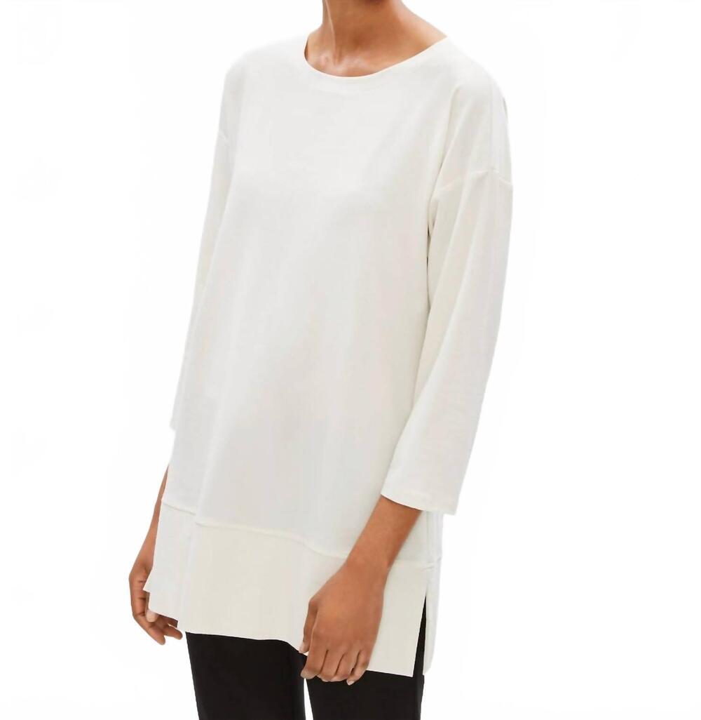 NEW EILEEN FISHER light-weight washable stretch crepe tunic top in bone